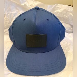 NWOT - Coach Blue Flat Bill Hat – Black Leather Patch & Strap